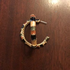 Ladies goldtone enamel bamboo style hoop earring